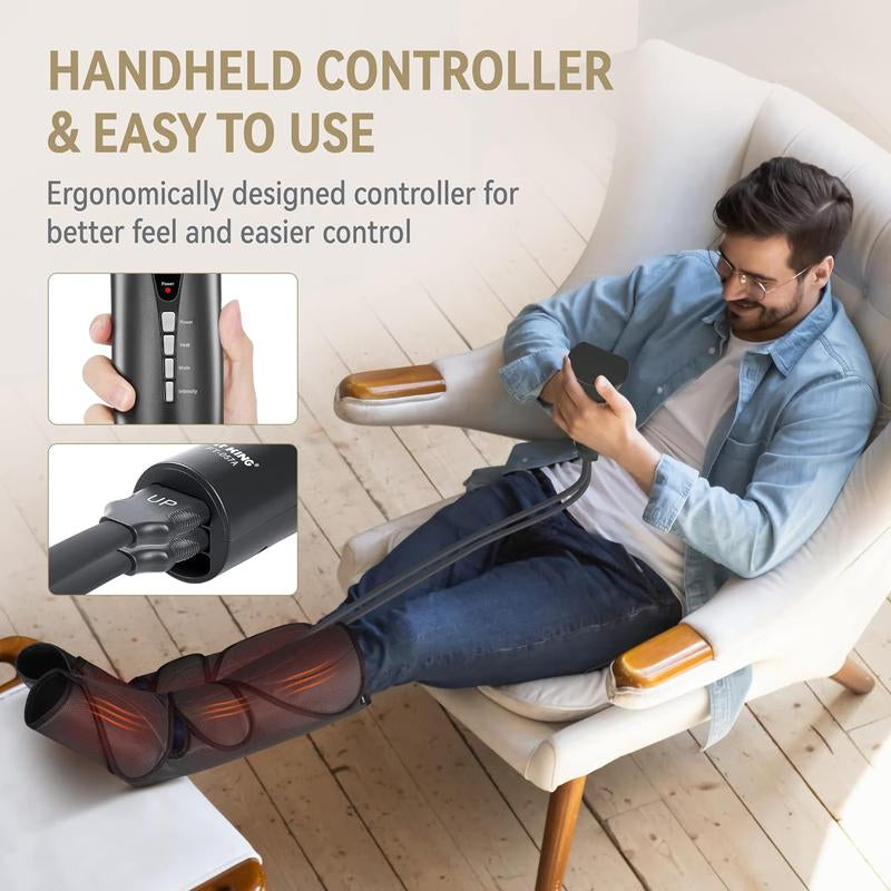 【FIT KING】 Leg and Foot Massager with Heat Air Compression Leg Massager Boots Adjustable Feetmassager for Fathers Day Gift