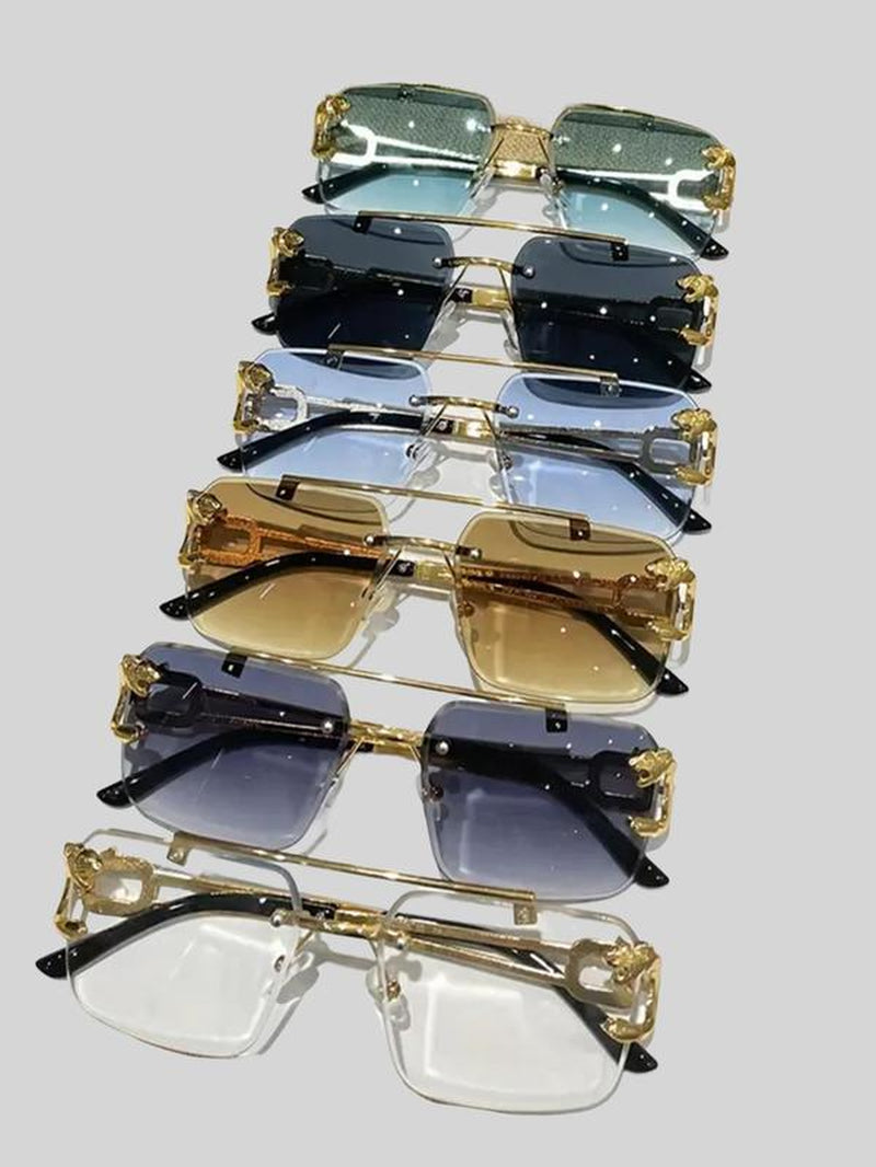 Cool Men'S Metal Rimless Sunglasses, Trendy Casual Tinted Lens Frames Glasses for Men for Everyday Use, Fashion Eyeglass Accessories for Outdoor Activities, Sunglasses for Men