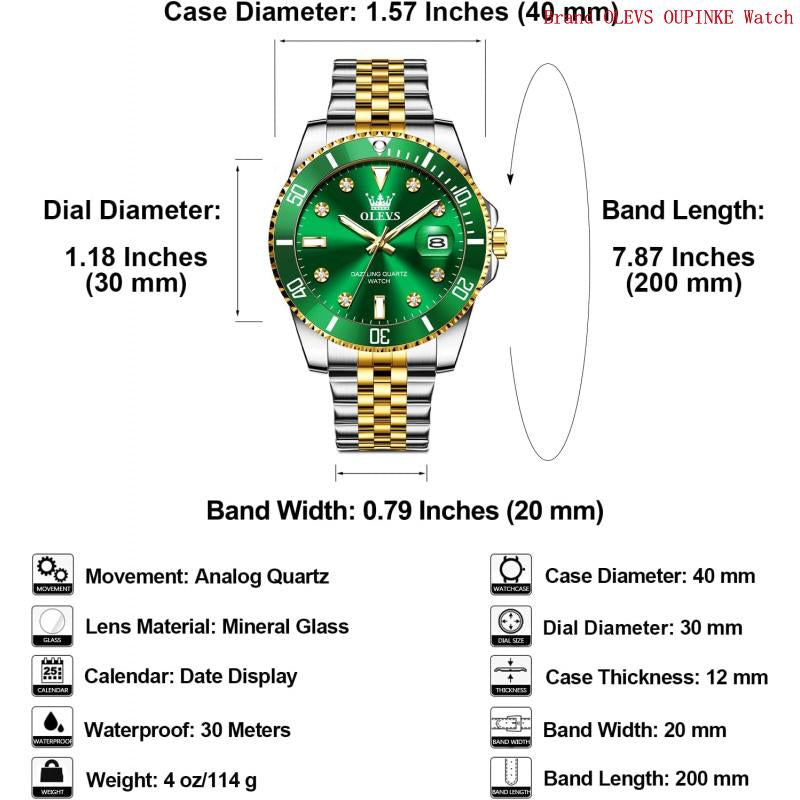 Brand OLEVS Men'S Stainless Steel Watches, Big Face Easy Read Analog Quartz Men Dress Watch with Calendar Date, Fashion Casual Waterproof Luminous Wrist Watches for Men