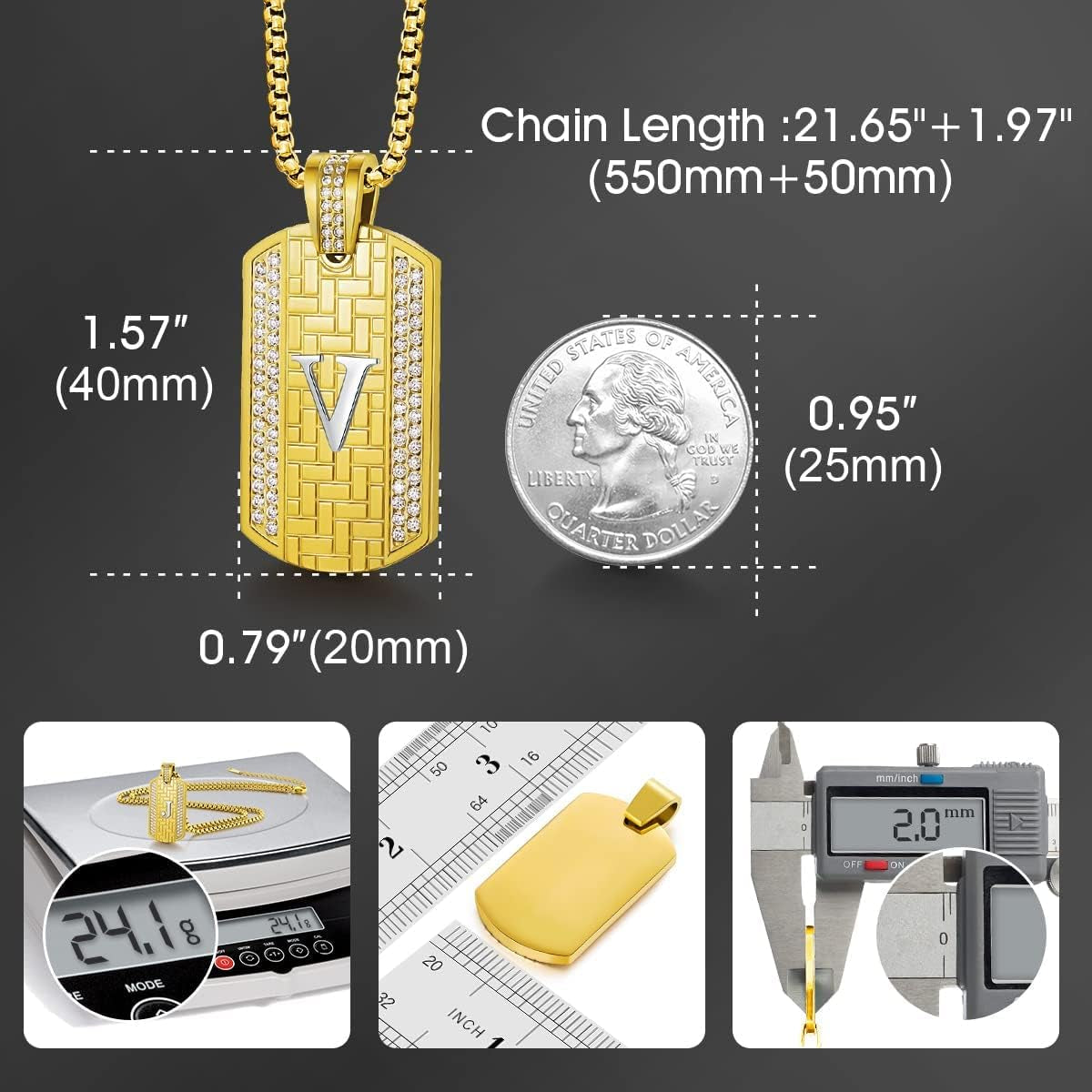 18K Gold Plated Initial Necklace, Gold Stainless Steel Letter Pendant Necklace Hip Hop Square Chain Jewelry Gift for Men Boy Birthday Anniversary Christmas Gift for Husband Father Boyfriend Son