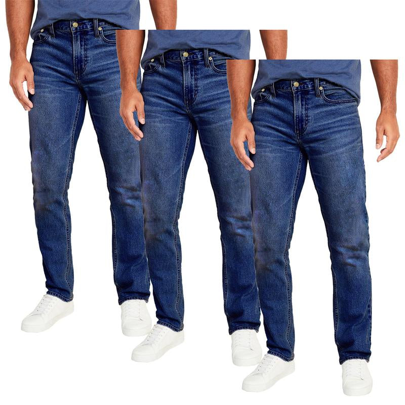 Men'S 3-Pack Flex Stretch Slim Straight Jeans with 5 Pockets Denim Fabric Menswear