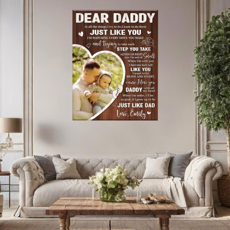 Dear Dad Poster, Personalized Father'S Day Wall Art, Birthday Gifts for Dad, Father'S Day, Design with Photo Frame and Meaningful Message