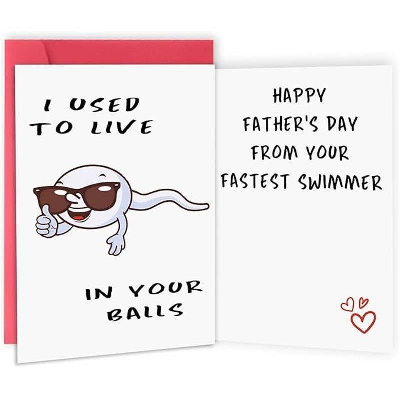 Cute First Fathers Day Card for New Dad, Two-Sided 1St Fathers Day Gift from Baby Girl Boy, I Used to Live in Your Balls